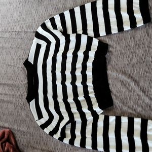 Black and White Striped Crop Sweater